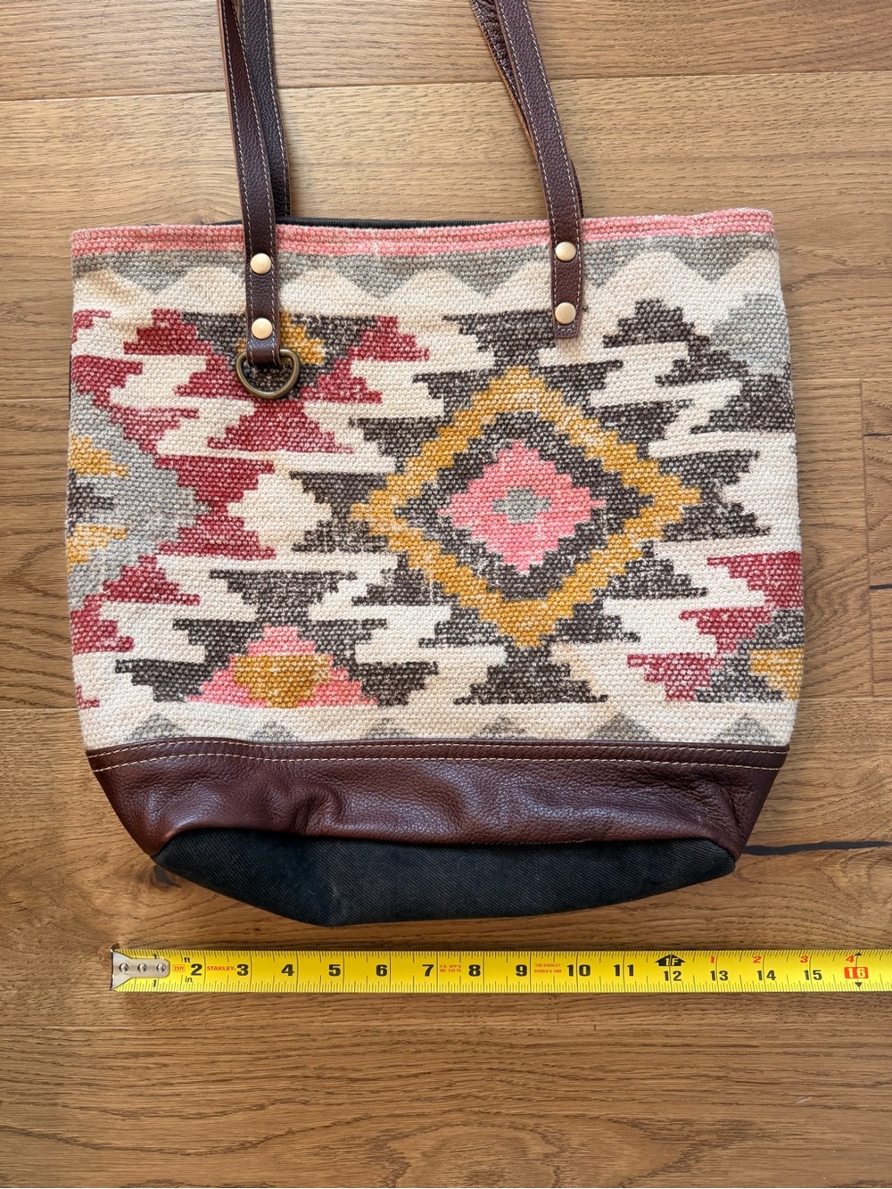 Myra Bag Woven Aztec Tote in Pink, Yellow, Cream & Brown